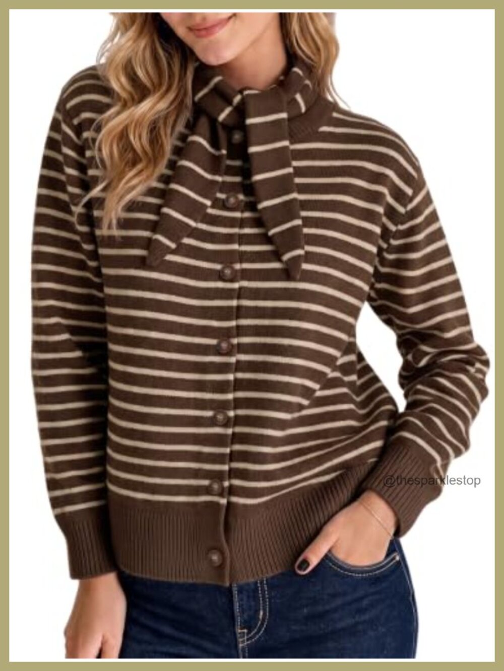 Womens Button Down Cardigan Sweater Tie Bow Detachable Scarf Knit